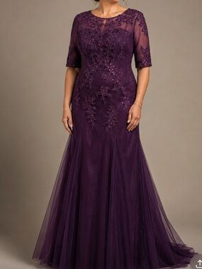 JJ's House Grape A-line Sequins Lace Dress Wedding MOB Sz 10